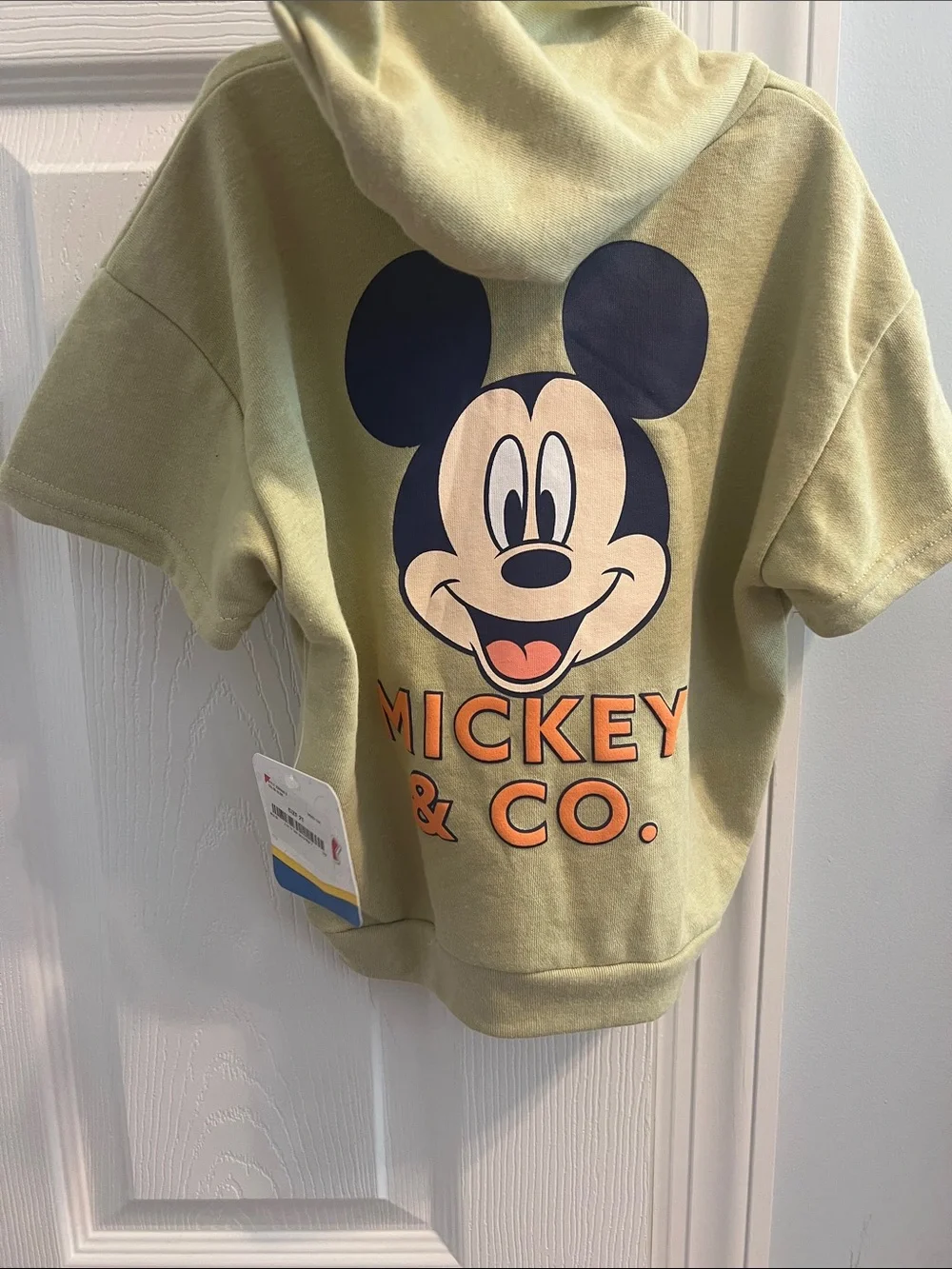 Disney Kids Short Sleeve Mickey Hoodie - Light Olive & Navy